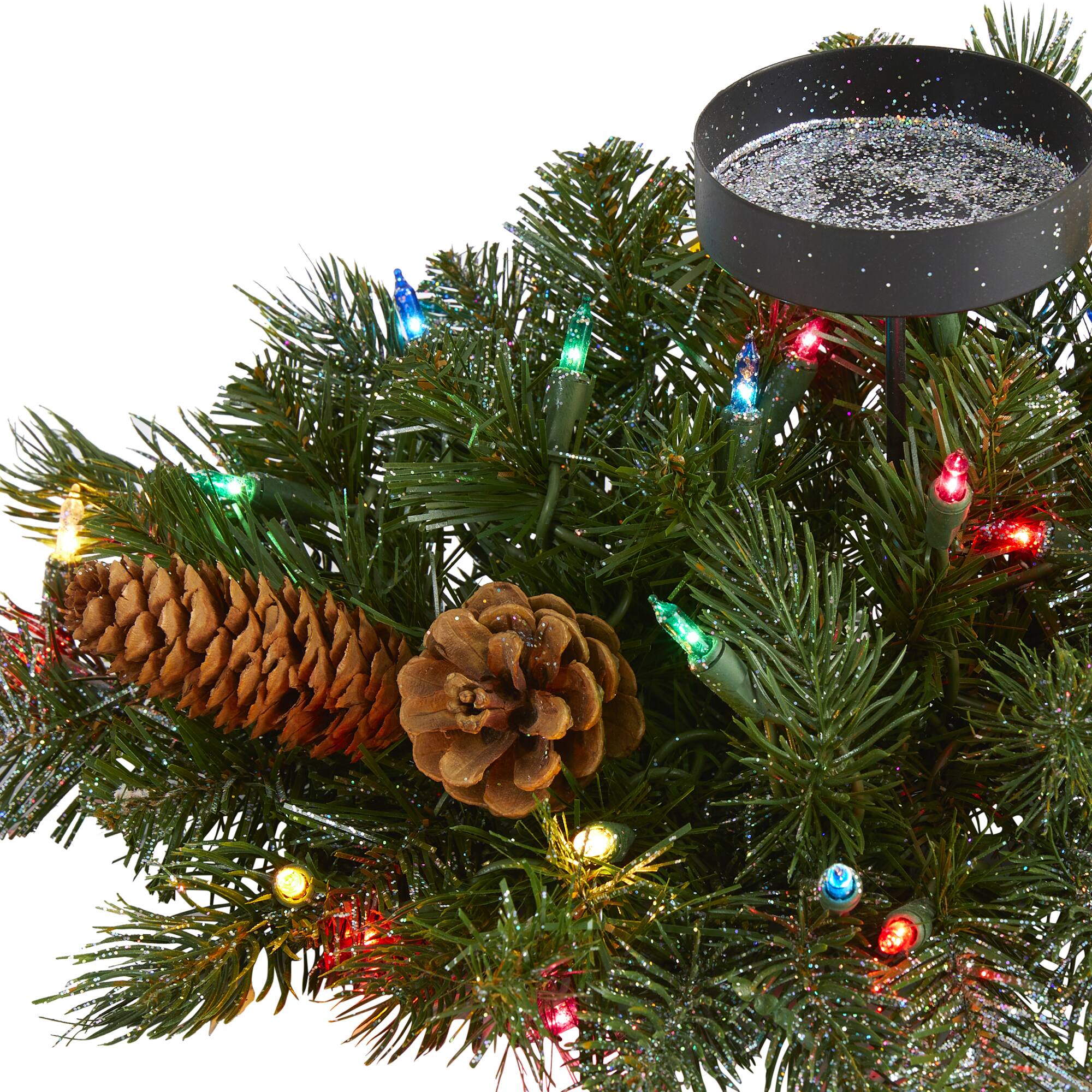 16" Flocked & Glittered Christmas Pine Candelabrum